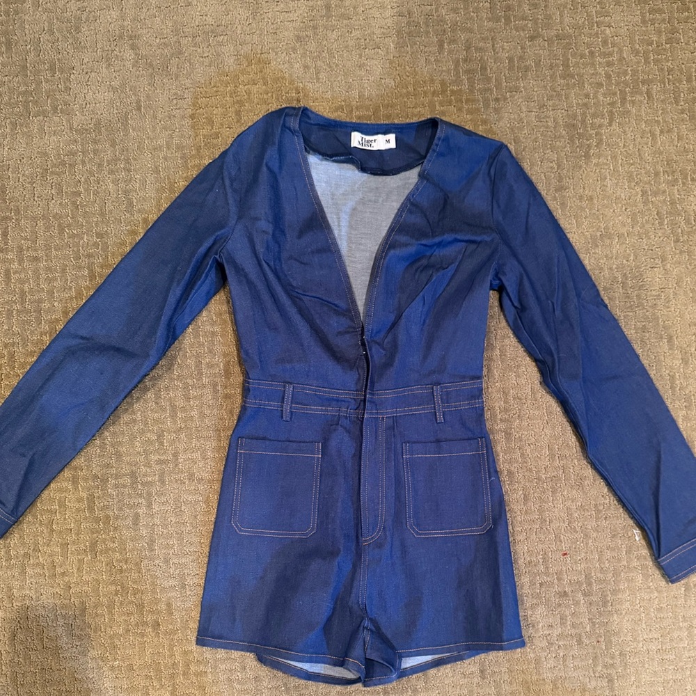 Tiger Mist denim romper with zipper detail in the front